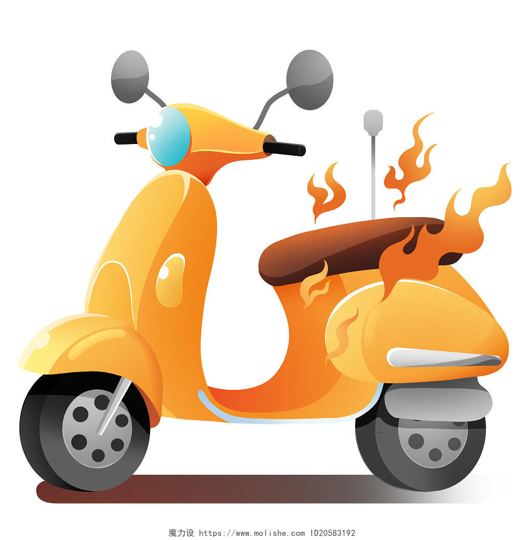 卡通电动车充电起火主题插画元素电动车安全